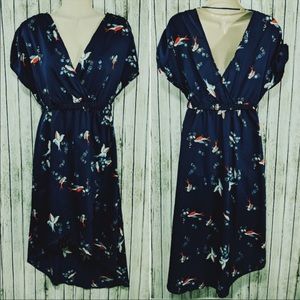 Angie oriental bird print midi dress- small